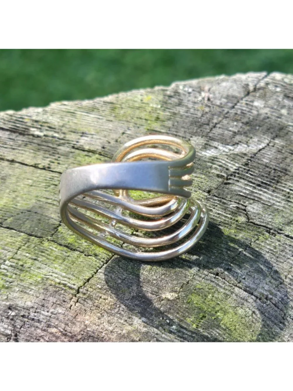 Vintage Modernist ring Joseph Esposito 14KGE waved large statement Jewelry sz 7